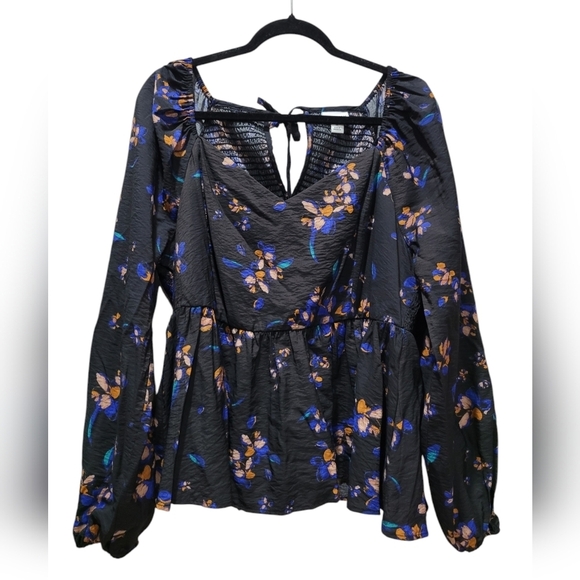 1X Ava & Viv Floral Black Blue Orange Boho Smocked Baby Doll - Picture 3 of 6